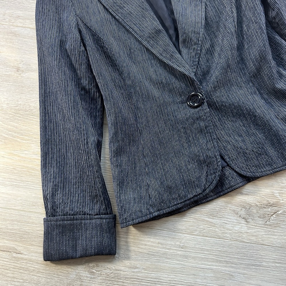 Lafayette 148 Women's Size 4 100% Virgin Wool Blazer Blue Silver Metallic Office - Picture 3 of 13